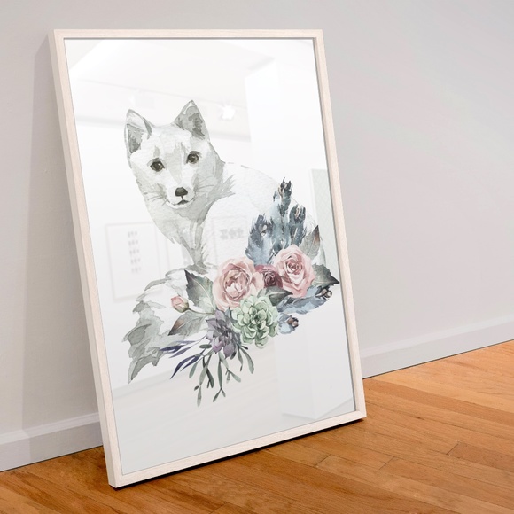 Arctic Fox Watercolor Wall Art Print Poster Illustration Unframed - Picture 2 of 9